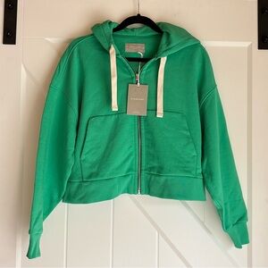 Everlane Bright Jade Green The Track Organic Cotton Hoodie XS Cropped Oversized